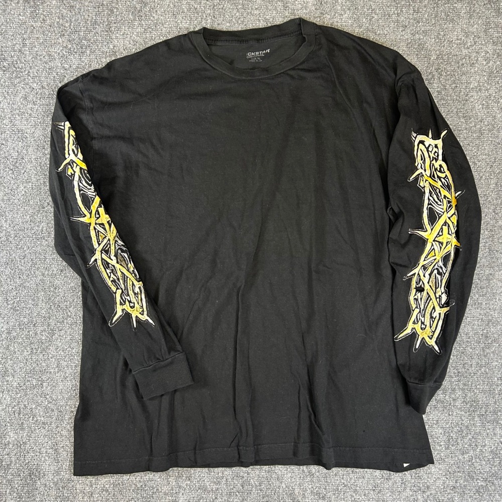 Rockstar Original Mens XL Black Long Sleeve Graphic T-Shirt Barbed Wire Thorn